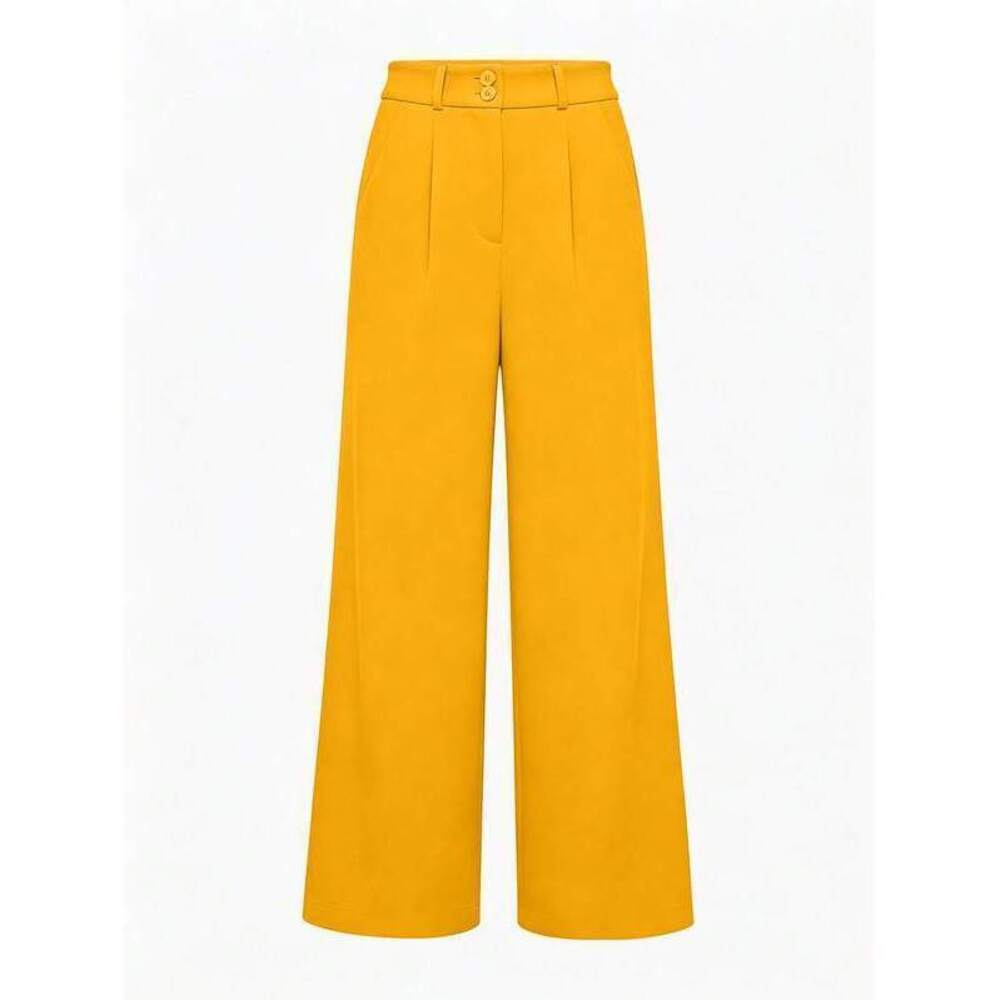 LUNE Elegant Women's Mustard Yellow Wide-Leg Pants,Winter Office Attire,Ca